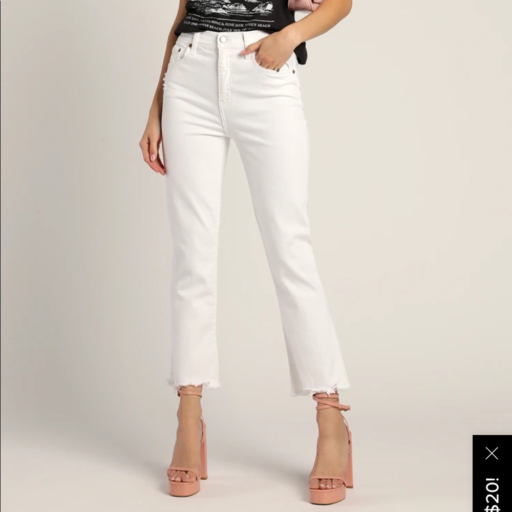 Lulus Dazed White Jeans - High Waisted, Straight Leg, Cropped Flare